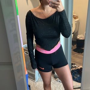Black cowl neck sparkly long sleeve top